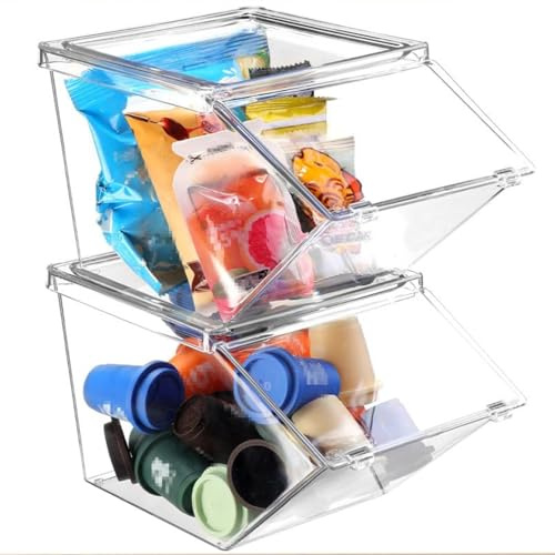 Xygobla 2-Pack Clear Tea Bags Organizer & Storage Box Set Stackable Coffee Pod Holder | Large Stackable Pantry Storage Organizer Bins for Coffee Pods, K-Cups, Snack | Kitchen Counter, Pantry & Fridge