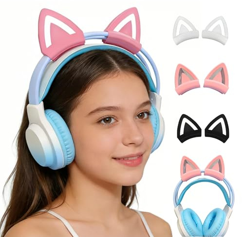 Kattöron för headset, universellt hörlursöron, söta kattöron dekoration med justerbart silikonband, hörlurar kattöron för 2,8–3,5 cm omkrets (rosa, kattöron)