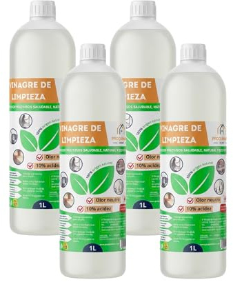 Pack de 4 Vinagre de Limpieza 1 Litro | Limpiador Natural Multiusos | Desengrasante y Desinfectante Ecológico | Ideal para Hogares con Mascotas y Niños