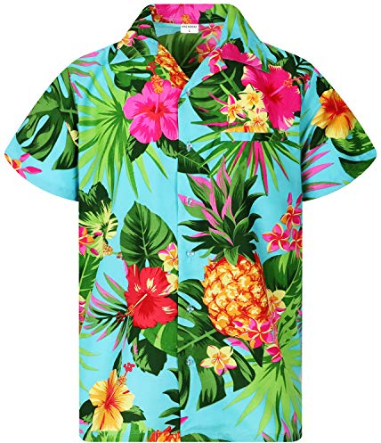 King Kameha Funky-Hawaii-Hemd, Herren, Kurzarm, Pineapple, Türkis, M