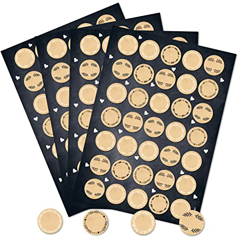 Runde Blanko-Aufkleber, 140er Set: Sticker in Kraftpapier-Optik für Verpackung & Geschenke, Klebeetiketten Hochzeit, Zum Beschriften & Selbst Gestalten, Geschenkaufkleber Rund, Natur, Klein, Ø 3,2 cm