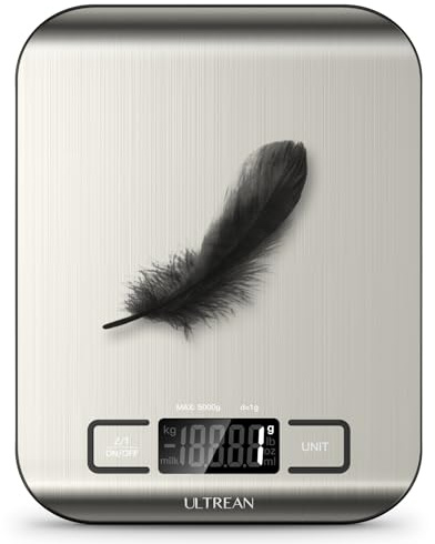 Ultrean Food Scale, Digital Kitchen Scale with LCD Display, Weight Grams and Ounces for Baking Cooking and Meal Prep, 6 Units with Tare Function, 304 Stainless Steel, 11lb (Batteries Included)