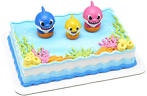 DecoSet Baby Shark Cake Topper, 3-Piece Set with Mom, Dad and Little One, Adorable Decorations with Collectible Figurines