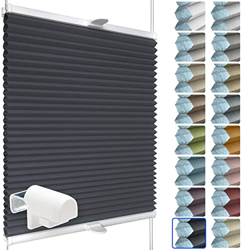 SchattenFreude Waben-Plissee für Fenster | 100% verdunkelnd/Blackout | Mit Klemm-Haltern | Klemmfix ohne Bohren | Dunkelanthrazit (Weiße Rückseite), Breite: 90cm x Höhe: 130cm