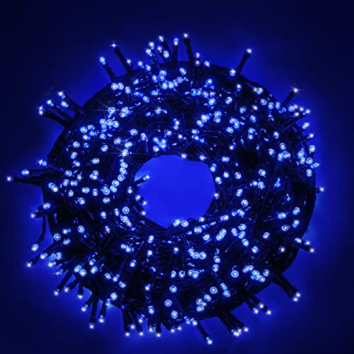 Luci LED Natalizie da Esterno/Interno, 5mm, Cavo Verde, 8 Modalità, Controller 31V con Memoria, IP44 (Blu, 5M 100LED)