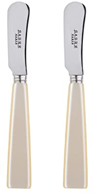 SABRE PARIS - Set of 2 Spreader Knives 14cm - Icône Collection - Perfect for Butter, Tapenades, Spreads - Stainless Steel & Acrylic - Dishwasher Safe - Pearl