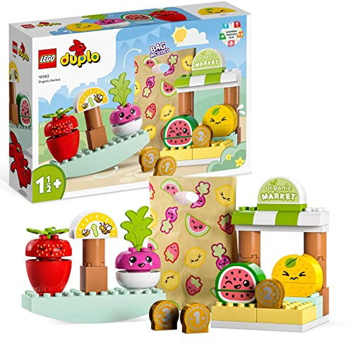 LEGO DUPLO My First Mercato Biologico, Set Creativo con Cibo Giocattolo per Bambini e Bambine da 18 mesi a 3 anni, Giochi Educativi Impilabili per Imparare i Numeri 10983