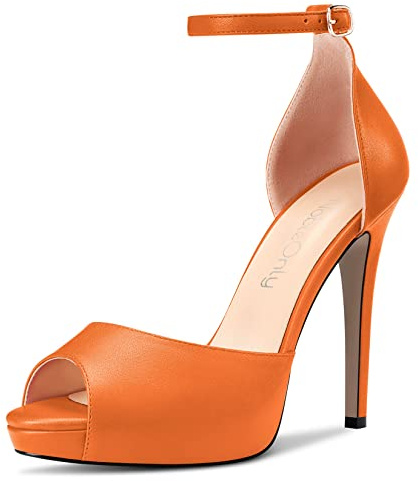 NobleOnly Femmes Aiguille Haut High Plate-Forme Talon Heel Ouvert Bout Sandales Lanières Cheville Boucle Mariage Sexy Dress Chaussures Orange 42 EU
