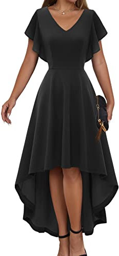 DRESSTELLS Formal Dresses for Women - Black Modest Prom, Cocktail & Church Funeral Midi Dress
