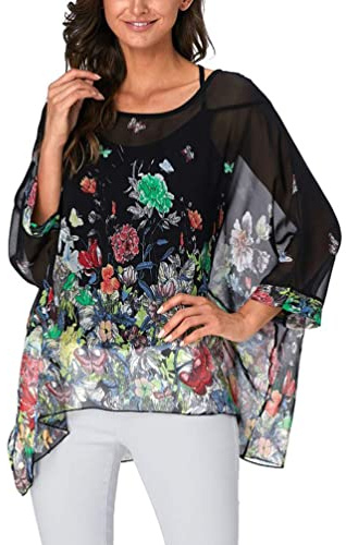 Minetom Chemisier Femme Mousseline de Soie Blouse Chemise T Shirt Été Plage Oversize Tunique Hauts Tops Maillots de Bain Bikini Cover Up Style 23 Taille Unique
