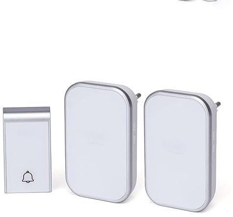 Timbre inalámbrico digital CA, blanco y plateado, instalación fácil, alertas sonoras; ideal para mejorar la comunicación en el hogar.