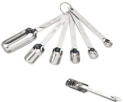 Fayemint 6 Stück Edelstahl Messlöffel Set Mit Volumenskala für Küchengewürze, Flüssigkeiten, Eiscreme