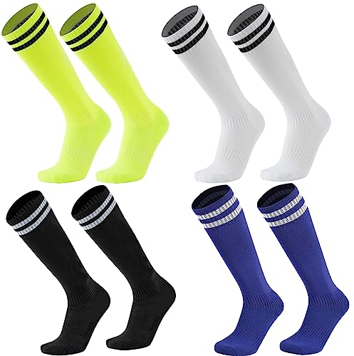 4 Paar Fußballsocken Kinder, Unisex Kinder Sportsocken, Fußball Socken Lang Kinder,Sportliche Fußball Socken,Trainingssocken Elastische für Jungen und Mädchen von 5-12 Jahren
