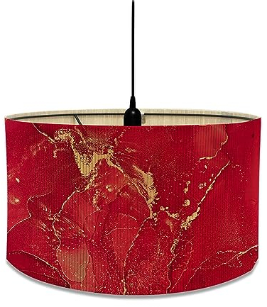 FANSU Paralume E27 in Tessuto Vintage Marmo Lampadario Copertura Lampada Accessori Luce Sostituibile Lampada Tavolo Comodino a Tamburo (Rosso,30x30x20cm)