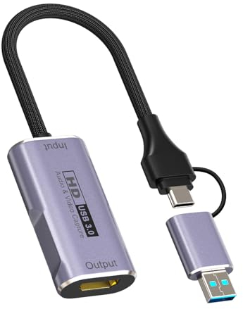 Gbformat Adaptador HDMI a USB C Capturadora Video 4K HDMI a USB/USB C 3.0 Adaptador 1080P 60FPS Capturadora Video USB C a HDMI para Transmisión, Enseñanza, Juegos, Videoconferencia