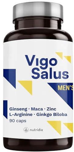 TESTOSTERONA Hombre - Potenciador Masculino - Más Duración + Fuerza + Energía - Maca, Tribulus Terrestris, Ginseng, L-Arginina, Ginkgo Biloba y Zinc - Alta Dosis - Vigosalus 90 Cápsulas