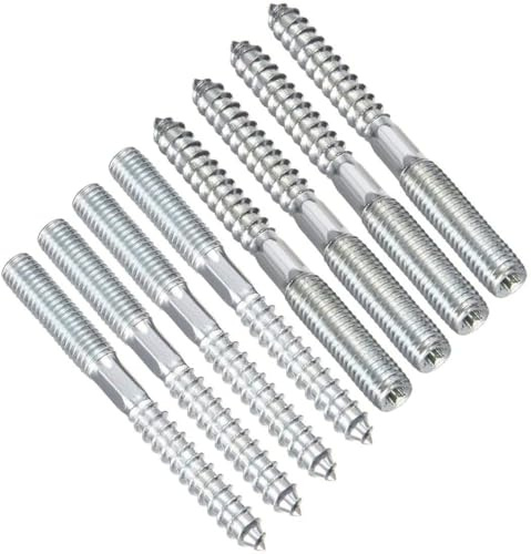 TOP-VIGOR M8 x 110mm Double Headed Bolts Dowels, 8Pcs Double Ended Screws, Metal Screw Dowels Hanger Bolts for Woodworking Connector Joining Furniture Legs Professional Carpenters DIY