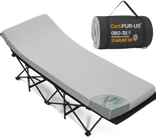 CYMULA Camping Cot Mattress 2in Memory Foam Sleeping Pad,Soft Warm Non-Slip Camping Mattress Topper with Retaining for Adults,Portable Roll up Pad for Travel（75 * 30 * 2,Grey）