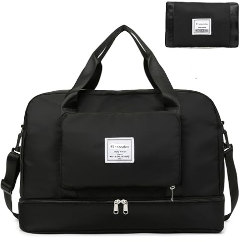 Ryanair Airlines - Borsone da viaggio pieghevole, 50 x 32 x 28,5 cm, da viaggio, per la notte, per donne e uomini, colore: nero, Nero , Viaggi per il