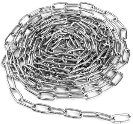 SEUICYNE Cadena de acero inoxidable de 5 m x 3 mm, venta por metros, cadena de acero inoxidable, cadena de eslabones de metal, cadena de acero redonda, cadena soldada para columpios, cadena de ancla