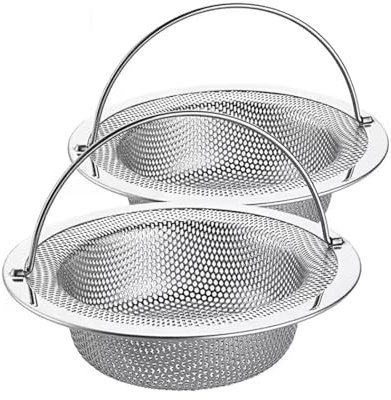 KQOZG 2 Pezzi Filtro Lavandino in Acciaio Inox, Tappo Lavandino per Cucina e Bagno, con Manico, Adatto per Lavelli, Docce e Vasche (11 x 11 x 2 cm)
