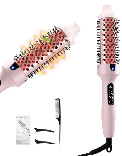 Thermal Brush, 38mm Barrel Volumizing Hot Hair Brush Ceramic Curling Iron, Ionic Smooth Shine Round Heated Hot Brush Create Root Volume & Loose Curls, 6 Temperature Settings, Dual Voltage