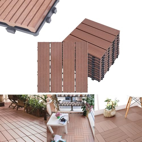ACXIN WPC terrassplattor terrassbrädor kakel i träutseende plastplattor terrassplattor klickplattor balkongplattor, kan skäras till, för trädgård/balkong/terrass (22, brunröd, 30 x 30)