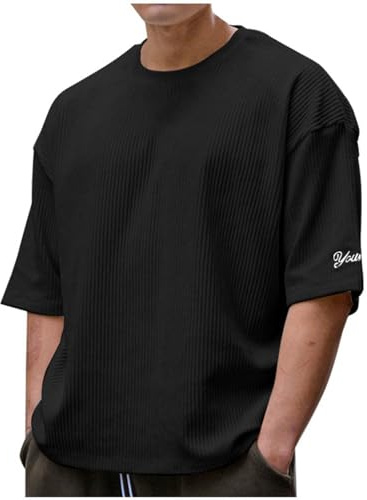 Foweknow Camiseta oversized para hombre de cuello redondo, camiseta deportiva vintage, informal, versátil, transpirable, ropa de calle, tallas grandes, ligera y ligera, camiseta de verano, Negro , XL