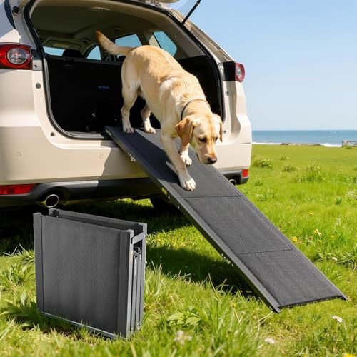 VEVOR Hunderampe, 180 x 43,2 cm, Faltbare Hundeautorampe für mittelgroße & große Hunde bis 113 kg, Einstiegshilfe mit Rutschfester Oxford-Gewebeoberfläche, tragbare Hundetreppe für SUV & LKW