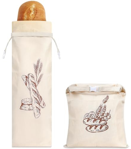 1 Pieza Bolsa Pan 70 * 20cm+1 Pieza Bolsa de Pan Reutilizable 44 * 32,5cm con Forro de Cera de Abeja para Almacenamiento Pan Tostado Molde Integral Verduras Panecillos Frutas Compras a Granel Apto