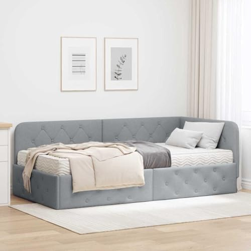 Amorsee Boxspringbett 100 x 200 cm mit Matratze, Einzelbett mit Matratze, Polsterbett 100 x 200 cm, Sofabett, Tagesbett, Jugendbett，Bett 100 x 200 cm, Schlafzimmer, Kinderzimmer, Hellgrau