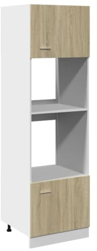Générique Armadio a microonde con ante Lione Quercia Sonoma 60 x 57 x 207 cm, mobile portaoggetti cucina in legno di ingegneria durevole, ripiani per ciotole e pentole, fissaggio a parete