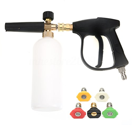 NUZAMAS Hochdruckreiniger Pistole mit 5 Wasserdüse Tip & 1L Snow Foam Lance Flasche Kit für Auto Boden Deck Windows Reinigung Quick Connector