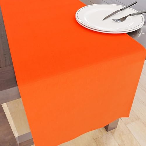 Encasa XO Table Runner Größe 32x150 cm | Baumwoll -Leinwand Stoff | Orange Solid Color | Waschbarer und dauerhaft