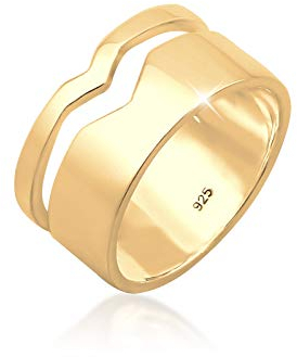 Elli Ring Damen Bandring Geo Cut-Out Basic Trend in 925 Sterling Silber Vergoldet