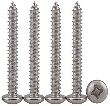Drenky M4X60 50PCS Phillips Pan Head Screws 304 Stainless Steel Self-Tapping Screws Self-drilling Wood Screws Standard Cross Groove Full Thread Woodworking Fastener (M4X60 50Pcs)
