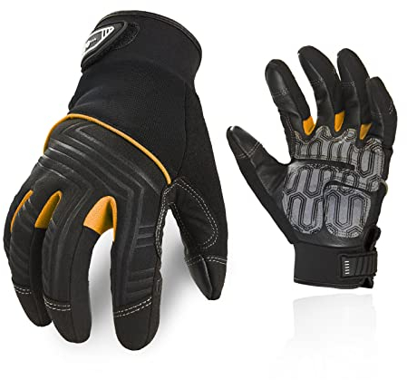 Vgo... 1 Paio di Guanti da Lavoro Meccanico in Pelle di Vacchetta per Impieghi Medi, Anti-vibrazioni, Anti-abrasione, Guanti di Sicurezza (M, nero + arancione, CA9729HL)