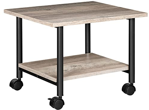 HOOBRO Druckertisch, Druckerwagen mit arretierbaren Rädern, Druckerständer rollbar mit 2 Ebenen, Druckerhalter Industrie-Design, Rollcontainer, für Büro, Fax, Greige und Schwarz EBG02PS01G1
