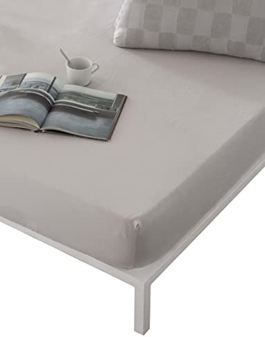 Naturals - Sabana Bajera Cama 150 - Jersey 100% Algodon Totalmente Ajustable para colchones de hasta 33 centimetros de Altura - Bajera 150x190/200 - Elba Light Grey/Gris Claro