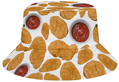 QQIAEJIA Chicken Nuggets Fried Bucket Hats Sun Cap Fashion Packable Outdoor Fisherman Hut für Damen und Herren, Hühner-Nuggets, One size