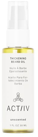 ACTIIV Thickening Beard Oil (Unscented) | Promotes Thicker Fuller Beard Growth, Nourishes & Softens Facial Hair, Lightweight Non-Greasy Formula, Vegan, Plant-Based, All Beard Types, 30 mL / 1 oz