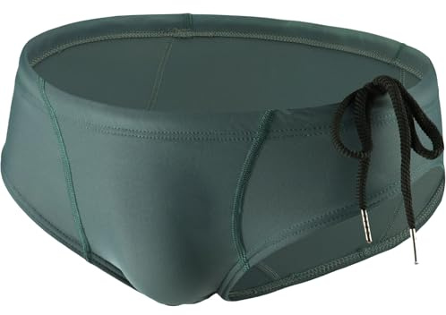 Summer Code Mens Swim Briefs Bikini Sport Swimwear Solid Sexy Swimsuit, Dark Green, XXL