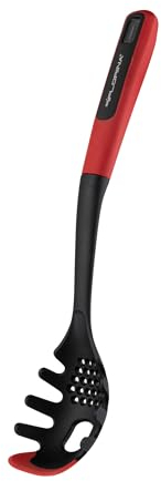 FLORINA Spaghettilöffel aus Silikon 33 cm | Pastaheber MARS mit Rutschfestem Soft-Touch Griff | Nudellöffel mit Aufhängeöse | Hitzebeständiger Küchenhelfer | Spülmaschinenfest | Farbe: Rot/Schwarz