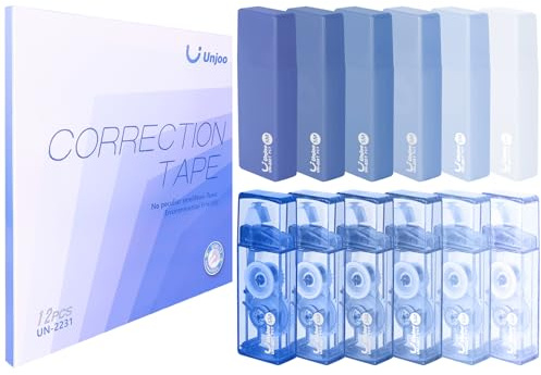Unjoo Correction Tape, Easy To Use Cute Applicator for Instant Corrections, For school, Office Workers (Gradient Blue, 5M/196 x 0.2,12pack)
