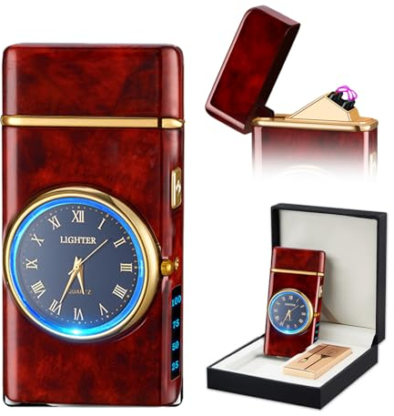 SKRFIRE Electric Double Arc Plasma Windproof lighter Rechargeable Lighters with Battery Display Indication Cool Lighter Revolve with Gift Box for Friends, Family, Candles(red)