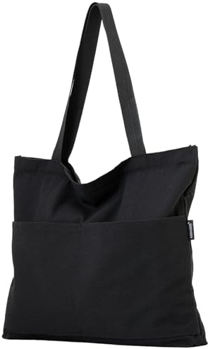 GODWOODS Black Tote Bag Canvas Tote Bag with Zipper for Women Aesthetic Travel Shoulder Handbags Bags Purses with compartments (Black(with Front Pocket))