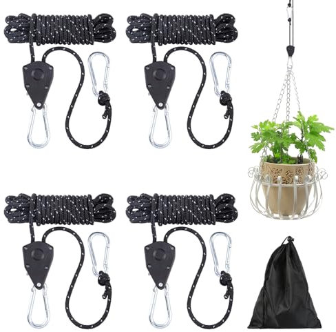 4 Stück Verstellbare Seilratsche, 4M Abspannseile mit Seilspanner, Reflektierend Leichte Abspannleine Zeltschnur, Camping Ratschenzeltseil für Campingzelte, Markisen, Aufhängung (Schwarz)