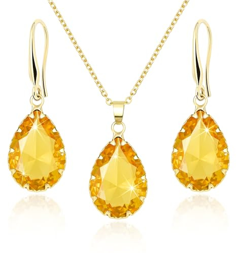Linawe Juego de joyas nupciales, joyas de boda, pendientes colgantes y cadenas colgantes para mujer, disponible en plata, oro y oro rosa