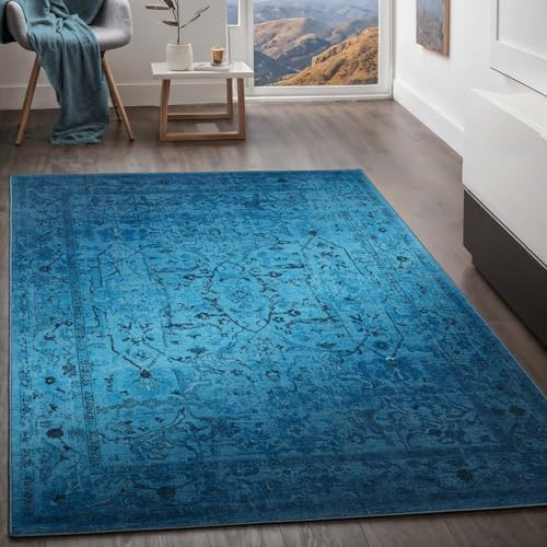 Taracarpet Teppich Kurzflorteppich, Wohnzimmerteppich, Orientteppich aus Polyester n Regenbogenfarben absolut Modern fürs Wohnzimmer Schlafzimmer Kinderzimmer blau 120x170 cm