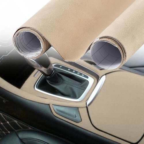 Blueshyhall Autofolie, Mikrofaserstoff Wildlederoptik, Selbstklebende mit Luftkanälen, Auto Innenraum Stoff (Beige, 50 x 152 cm)